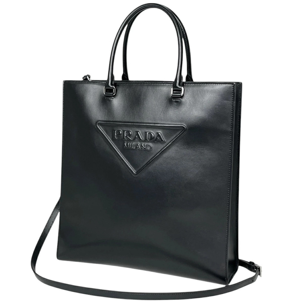 Prada Tote Tessuto Saffiano Bag Plate Leather Nero Black